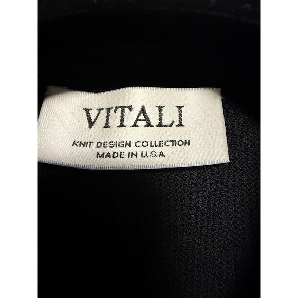 Vitali Knit Coat Womens 14 Black Wool Beaded Collar Rhinestone Buttons Made USA - Picture 4 of 16